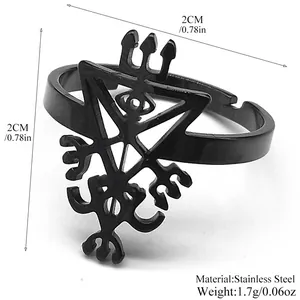 Sigil of Lilith stainless steel open ring in black finish, 2cm size and 1.7g weight