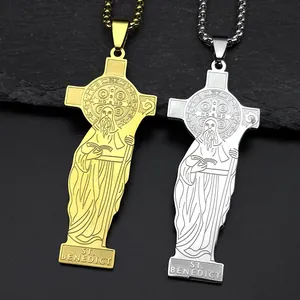 Stainless Steel St Benedict Cross Pendant Necklace For Men Women Religious Amulet Medal Saint Benedict Box Chain Jewelry