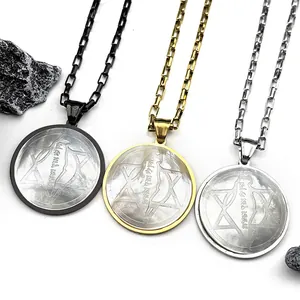Collana Pendente Mappa Israele Stella Di David In Acciaio Inossidabile Tondo Intarsio Madreperla Religioso Gioielli Etnici