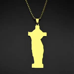 Minimalist gold silhouette goddess pendant necklace on box chain with sleek finish