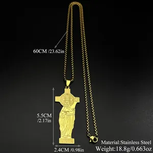 Golden St. Benedict cross pendant necklace in stainless steel with size measurements