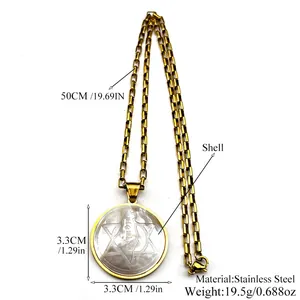 Collana mappa Israele dorata con ciondolo esagramma in conchiglia su catena d'acciaio