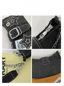 Vue détaillée du sac en jean Y2K avec boucle métallique et broderies d'étoiles