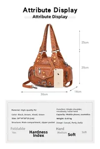 Tabella delle taglie dettagliata per la borsa a mano multistrato con dimensioni precise