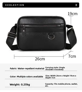 Especificaciones de tamaño y tejido impermeable del bolso bandolera negro para hombre