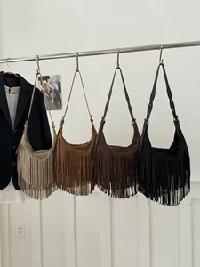 Bohemian fringe crossbody bag collection in four colors with adjustable shoulder straps