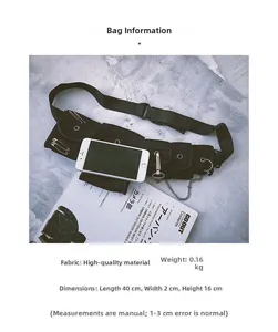 Flat lay of tactical techwear chest bag with chain detail showing 0.16kg lightweight design