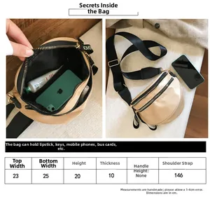 Size chart for neutral nylon crossbody chest bag with detailed product measurements