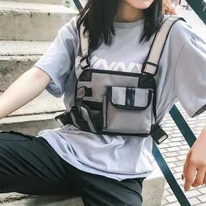 Techwear Reflective Chest Rig Bag Tactical Multi Pockets Streetwear Hip Hop Functional Vest Bag For Men Women Outdoor Sports