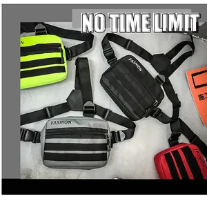 Tactical crossbody bags in neon green, grey, black, and red with waterproof nylon fabric