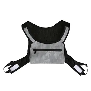 Streetwear tactical vest chest bag with breathable mesh and gray camo pocket