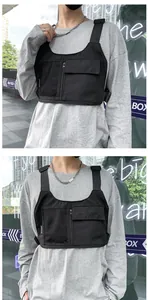 Borsa da petto tattica nera stile street con tasche multiple e cinghie regolabili