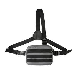Gray Japanese style tactical chest bag in waterproof nylon with Fashion text design