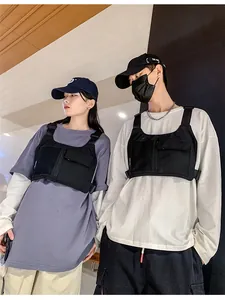 Borsa da petto tattica in nylon nero con doppie tasche e cinghie regolabili di tendenza