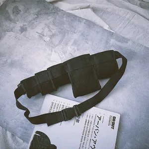 Tactical black nylon belt bag with mesh panels and quick-release buckle for outdoor sports