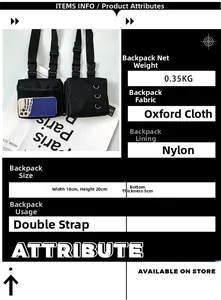 Detailed specs of oxford fabric tactical chest bag weighing 0.35kg with 18x20x5cm size
