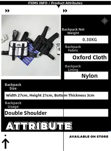 Tactical chest bag detail showing oxford fabric specs and dimensions 27x21x3cm