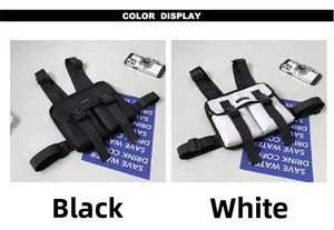 Detail view of tactical chest bag in black and white colors with durable buckle straps