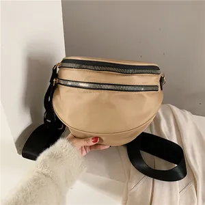 Women Fashion Nylon Chest Bag Double Zipper Waist Bag With Fashion Letter Strap Casual Crossbody Bag For Travel Outdoor Lady Fanny Pack
