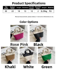 Specifiche delle dimensioni e cinque varianti di colore della borsa tote in PU