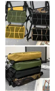 Vues détaillées de sacs de poitrine tactiques multicolores avec velcro et sangles