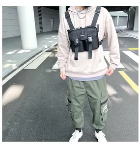 Detailed view of the tactical chest bag with dual-buckle closure and adjustable straps