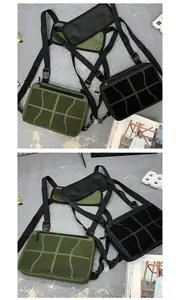 Sac de poitrine tactique vert armée et noir avec boucles rapides et sangles en nylon