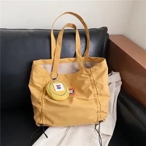 Large Capacity Women Canvas Tote Bag With Flower Embroidery Coin Purse Drawstring Casual Simple Shoulder Handbag For School Daily