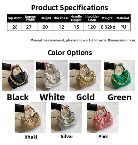 Detailed size chart and multi-color options for ruched PU leather crossbody bags