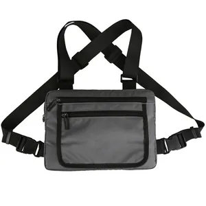 Sac de poitrine tactique gris en tissu Oxford avec double bandoulière réglable