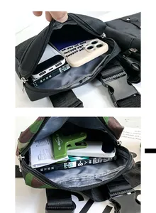 Detail view of tactical shoulder bag showing interior capacity and high-density nylon material