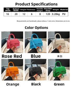 Detailansicht der PU-Handtaschen mit Krokomuster in sechs Farben und bogenförmigem Boden