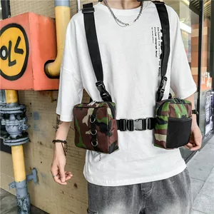 Men Tactical Chest Rig Bag Oxford Streetwear Functional Double Pouch Harness Bag Adjustable Shoulder Sling Crossbody Bag For Outdoor Travel