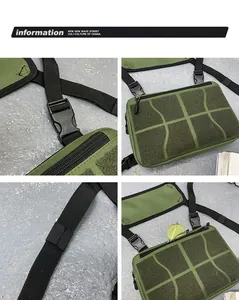 Détails de la sacoche tactique vert olive avec motifs texturés et boucles réglables