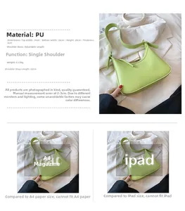 Detailed dimensions of the light green PU half-moon shoulder bag with adjustable strap