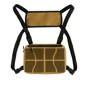 Sac de poitrine tactique en tissu oxford kaki avec grand velcro frontal style urbain