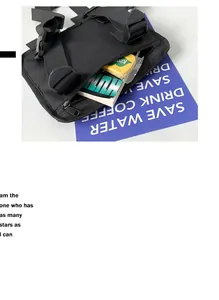 Internal view of black tactical chest bag showing storage capacity for books and items