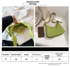 Detailed size chart for the minimalist PU leather shoulder bag with lime green finish