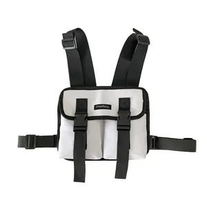 Tactical chest bag with black and white contrast design and adjustable nylon straps