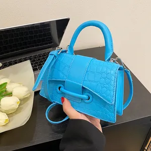 Damen Krokodil Prägung PU Leder Henkeltasche Sanduhr Form Klappe Umhängetasche Mit Abnehmbarem Riemen Modische Handtasche