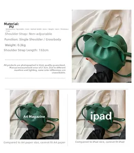 Dimensions détaillées du sac nuage plissé vert avec comparaison papier A4 et iPad