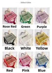 Vue en grille présentant neuf couleurs vives du sac cabas en maille avec bandoulière