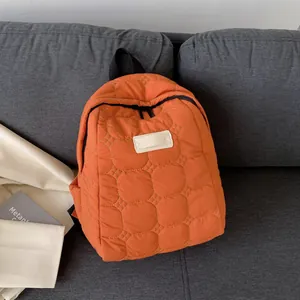 Women Quilted Puffy Backpack Large Capacity Lightweight Fabric School Bag Daily Travel Rucksack Casual Streetwear
