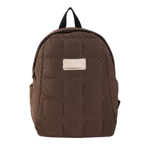 Deep brown quilted backpack with diamond pattern and top handle for women