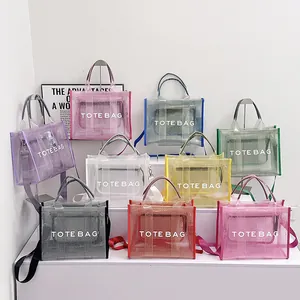 Summer transparent PVC tote bag set with mesh texture and TOTE BAG print in 9 colors