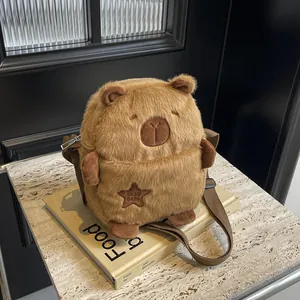 Sac Bandoulière Mignon en Peluche Capybara pour Femme Fille Sac à Épaule Drôle Forme d'Animal Avec Broderie d'Étoile Marron