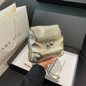 Sac Bandoulière Femme Vintage Métallique Fermoir Kiss-Lock Simili Cuir Mini Chaîne Pour Soirée Sac Décontracté