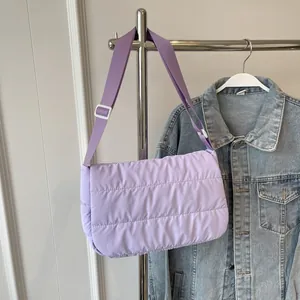 Sac Bandoulière Matelassé Puffer Pour Femmes Grande Capacité Sacoche Nylon Couleur Unie Bandoulière Large Réglable Casual