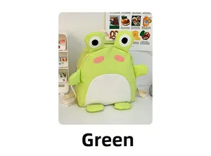 Detailansicht grüner Frosch-Kinderrucksack mit 3D-Augen und niedlichen kleinen Armen