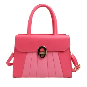 Rosa Patchwork PU Umhängetasche mit Falten-Detail und goldenem D-Ring Metallverschluss